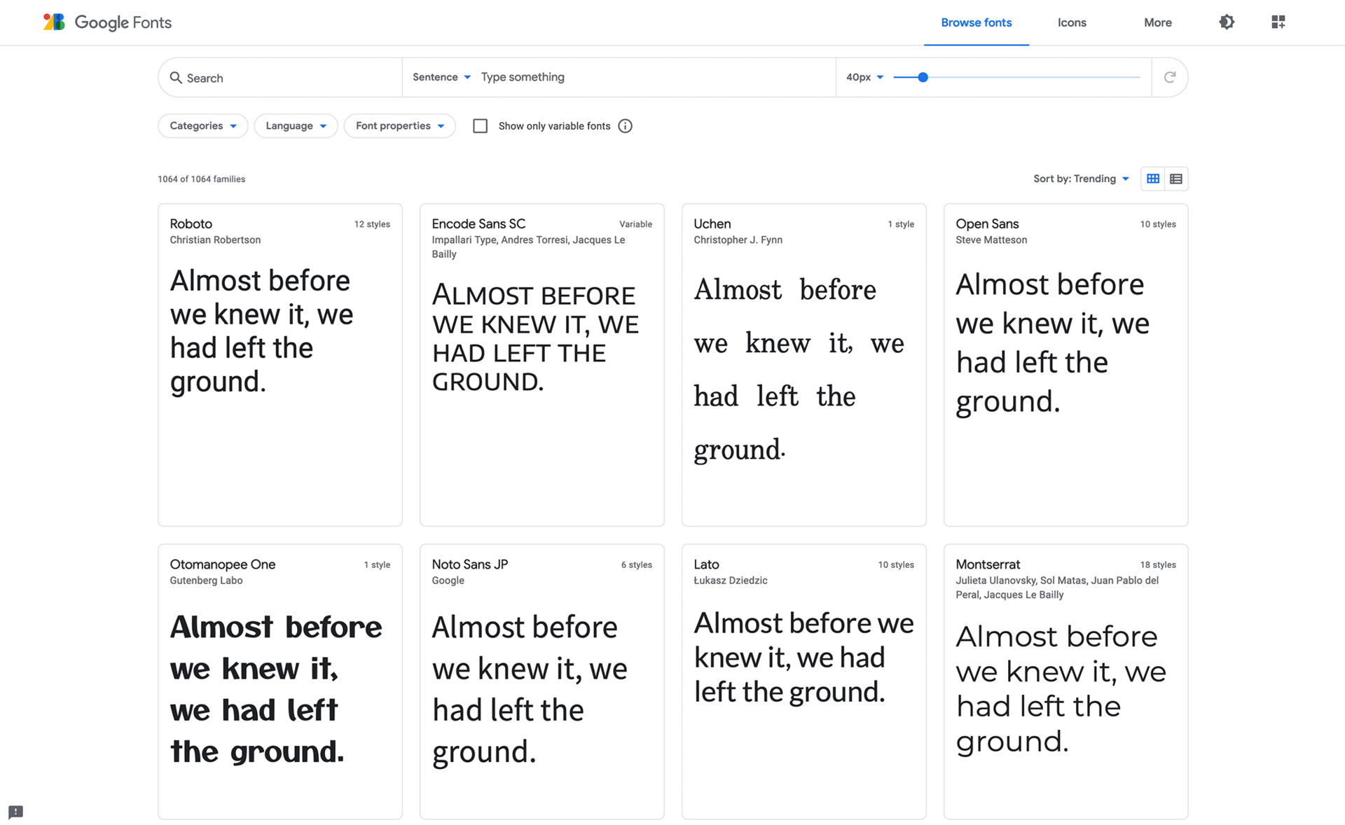 Google Fonts Page