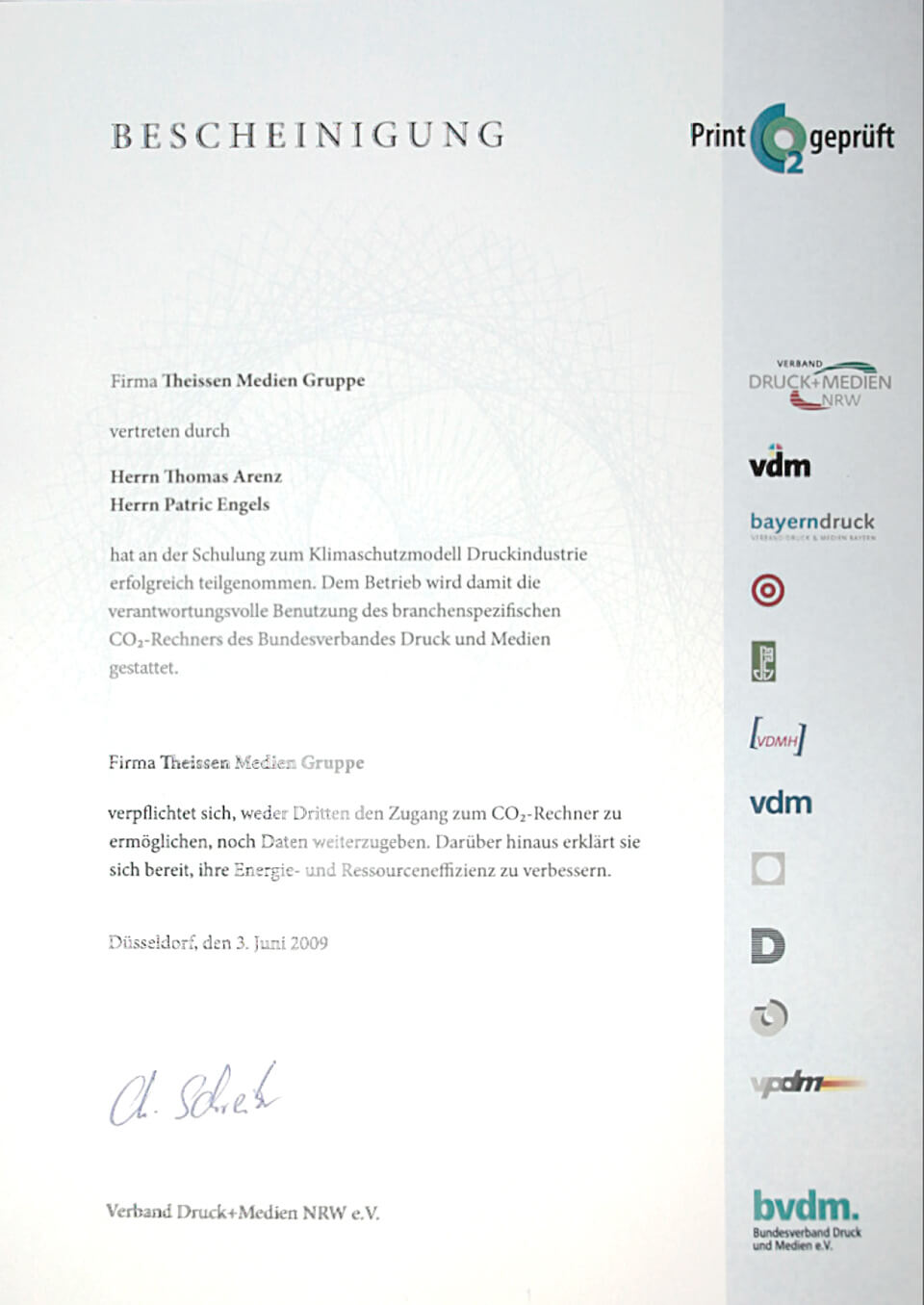 Theissen Medien Gruppe - PrintCo2-Zertifikat