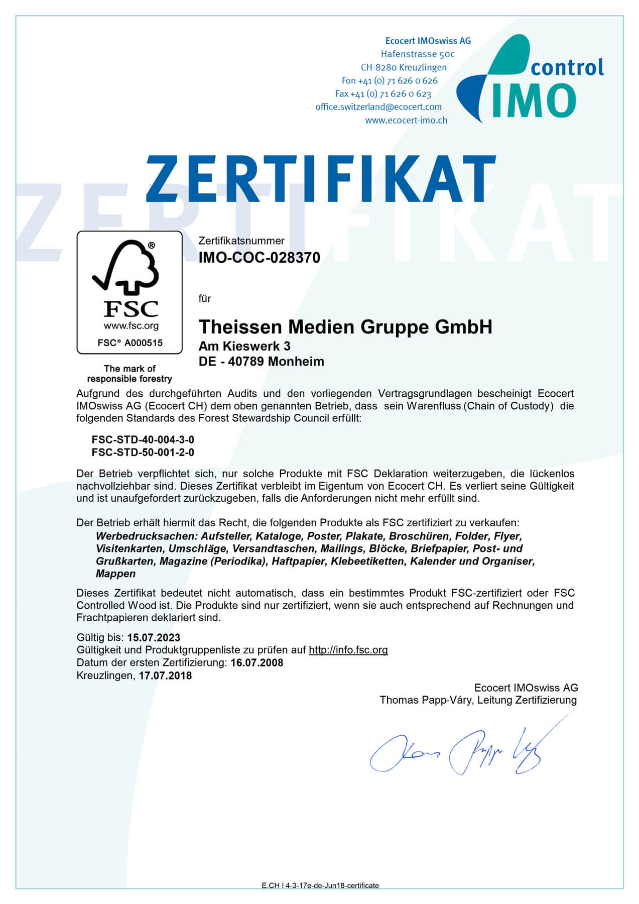 Theissen Medien Gruppe - FSC-Zertifikat