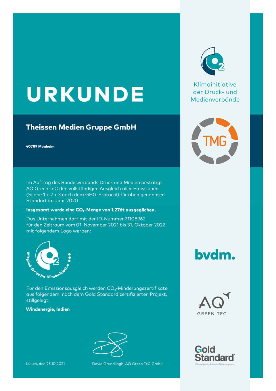 Theissen Medien Gruppe - Zertifikat Klimainitiative